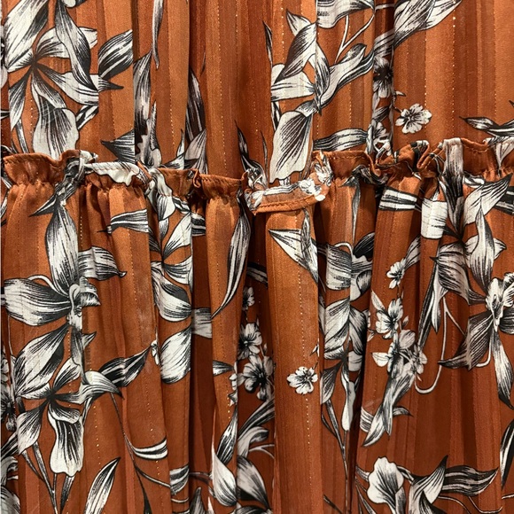 Just Taylor Brown Floral Bronze Metallic Thread Dress NWOT Size 6 - Picture 13 of 13